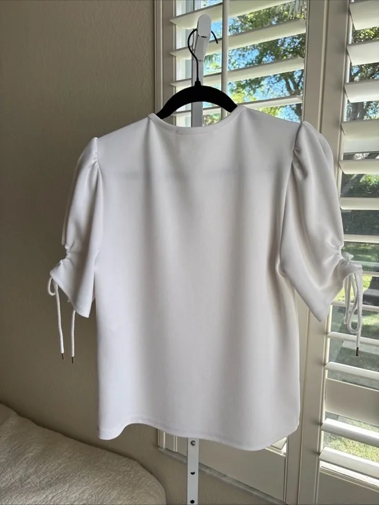 SEE BY CHLOE White Tie Sleeve Stretch Crepe Top Size Medium - Picture 6 of 9